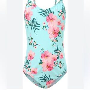 Girls One Piece‎ Swimsuits Blue Halter Swimwear Bathing Suit NWOT Size M